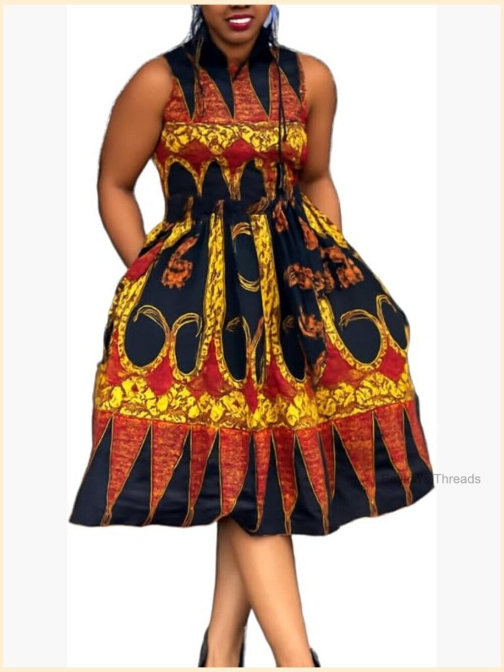 Plus Size Peplum Dress - Slim Fit Midi Crew Neck Sleeveless Pull On
